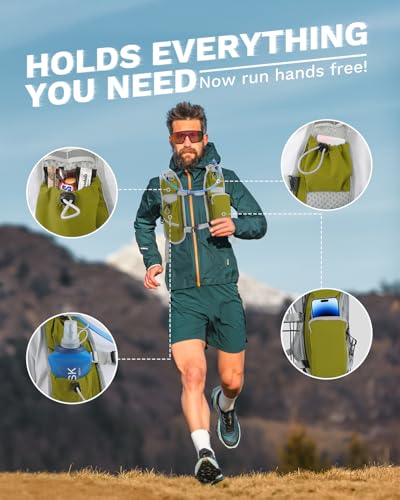 Running Vest for Women and Men, Hydration Running Backpack, Runners Vest, Hydration Vest, with Front Phone Holder, Adjustable Chest and Waist Strap - color: Olive Green, size: Only Backpack