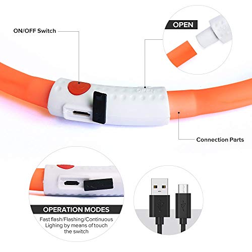BSEEN Light Up Dog Collar, Glowing LED Dog Collar Rechargeable Cuttable Lighted Puppy Collar Safety Dog Lights Makes Your Beloved Dogs Be Seen at Night(Orange) - color: Orange-Standard(70cm)