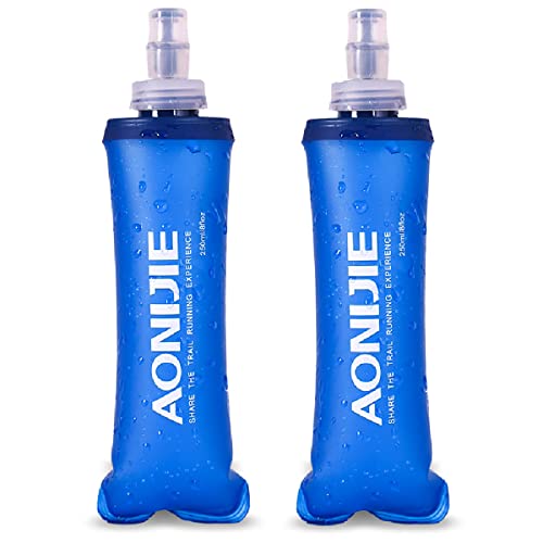 Azarxis TPU Soft Flask Collapsible Water Bottles BPA-Free 250ml 350ml 500ml for Hydration Vest Pack Running Hiking Cycling Climbing - color: 250ml / 8.45oz - 2 Pack
