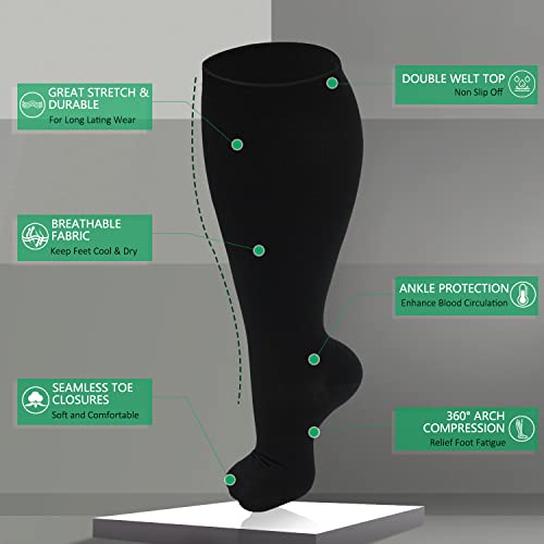 CTHH Wide Calf Compression Socks for Women Men Plus Size Knee High Stocking - color: Black, size: XX-Large