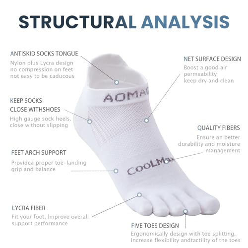 Toe Socks for Men and Women Athletic Running Coolmax Five Finger Ankle/Quarter Socks Breathable Lightweight, 3 Pairs - color: E4110# White, size: Large