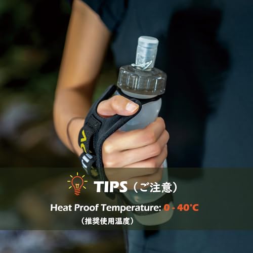 TRIWONDER Running Water Bottle Handheld Plastic Flask Hydration Vest Packs Waist Belt Replacement for Runners Marathon Cycling Hiking - color: 02 Water Bottle with Strap - 420ml/14.2oz - 1 Pack