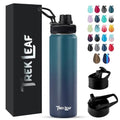 Travel Water Bottle with 3 Lids (Spout, Straw, Flip) Leak Proof, Quality, Vacuum Insulated, Stainless Steel (Deep Water, 22 oz) - color: Deep Water, size: 22 Ounces