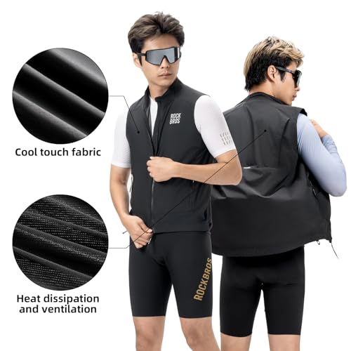 ROCKBROS Men's Cycling Vest Sleeveless Windproof Two-way Zipper Road Bike - color: Harbor Blue, size: Large