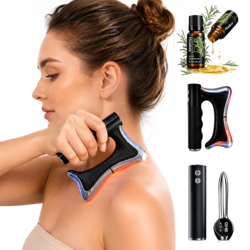 Heated Muscle Scraper Tool, Fascia Release Full Body Contouring Machine, Muscle Scraper Tool Features Modes: Vibration, Heat Therapy and Microcurrent, Fascia Instant Muscle Relaxation Soreness Relief - color: Black