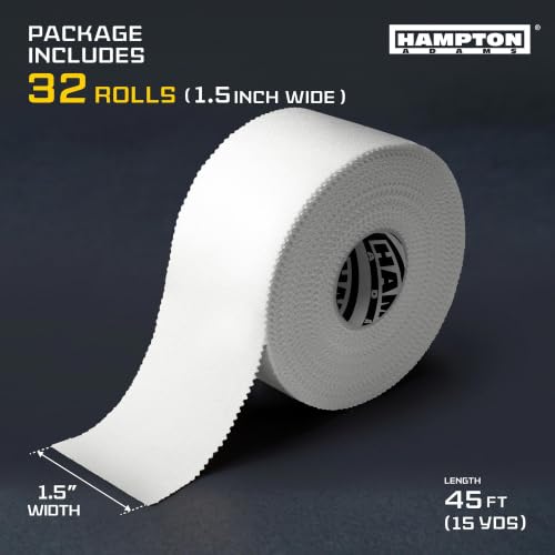 Hampton Adams Athletic Tape Multi Pack, Sports Medical Grade, Easy Tear - color: White (32 Pack)