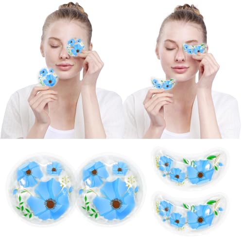 4PCS Gel Eye Ice Pack Set Reusable, Cold and Hot Compress for Eyes - color: Blue Flowers