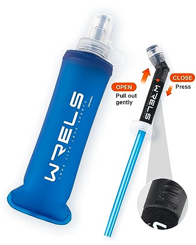 WRELS TPU Running Water Bottle with Straw for Hydration Vest Pack BPA-Free - color: 250ml Dark blue+straw