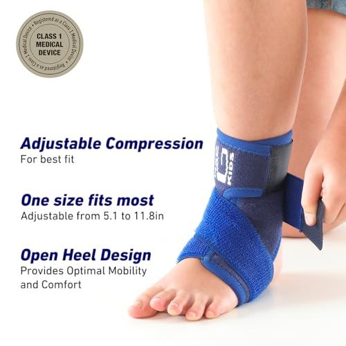 Neo-G Ankle Brace for Kids - Support for Juvenile Arthritis, Joint Pain, Ankle Injuries from Gymnastics, Basketball, Volleyball - Adjustable Compression - Class 1 Medical Device - One Size – Blue