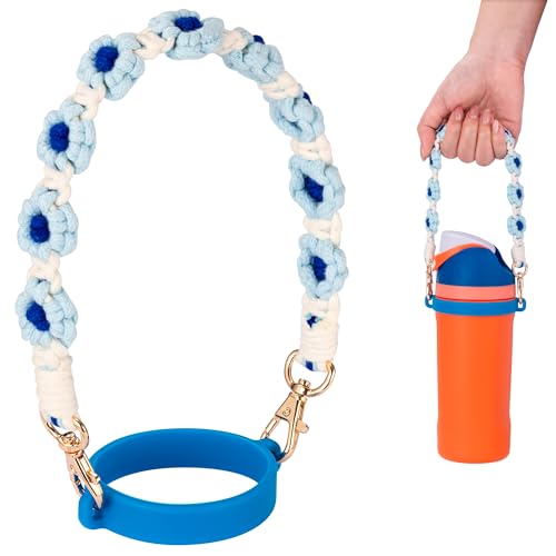 Water Bottle Handle Strap Compatible with Owala & Stanley Cups - color: Flower Blue