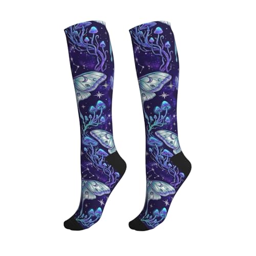 Witchy Moth Compression Socks For Women Men - color: Galaxy Mushrooms Moon