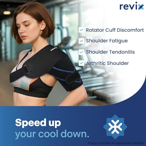 REVIX Shoulder Ice Pack Wrap & Brace for Rotator Cuff & Arm - size: Medium, style: Black, 1 Gel Pack+1 Shoulder Brace