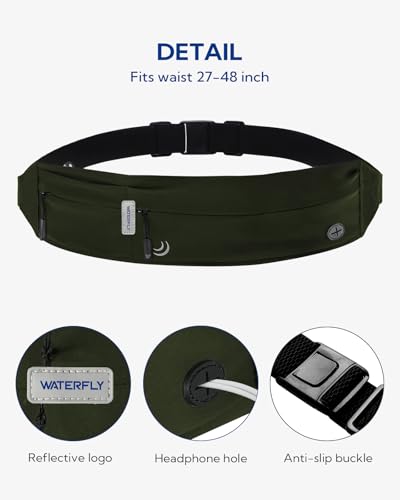 WATERFLY Running Belt Fanny Pack:Phone Holder Belt for Men Women - color: Olive Green