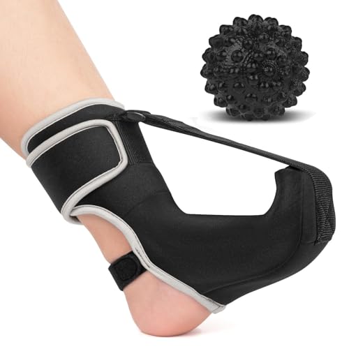 2026 Upgraded Plantar Fasciitis Night Splint & Relief Brace with Massage Ball for Plantar Fasciitis Relief,Plantar Fasciitis Brace for Women Men with Arch Support for Achilles,Thin & Breathable Drop Foot Brace for Men Women, Fits Left or Right Foot, S/L (