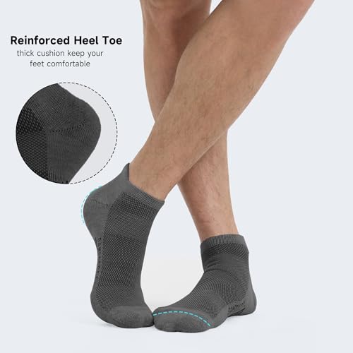 BAMBOO COOL Mens Athletic Ankle Socks Moisture Wicking Cushioned 8 Pack - color: 4*black/4*dark Grey, size: Large