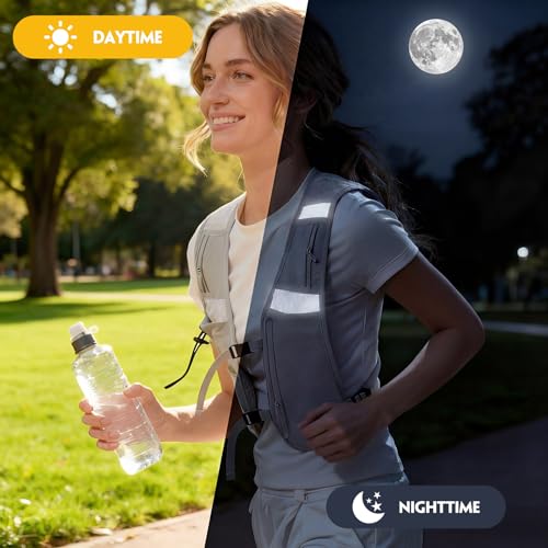 2 Pcs Running Vest for Women Men, Reflective Running Vest with Adjustable Waistband & Phone Pocket, Outdoor Pack Lightweight Breathable Backpack for Marathon Hiking - color: Black, Gray