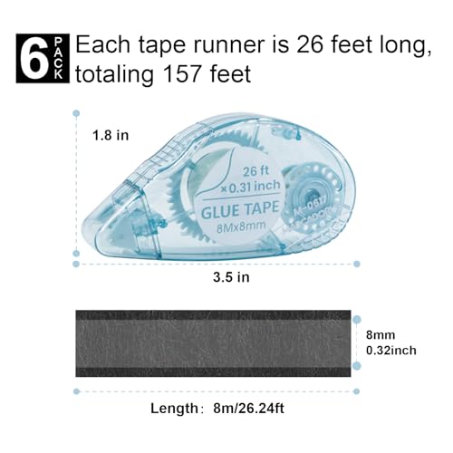 MARCADORUS Double Sided Tape Roller, Scrapbook Tape Runner, 156 Ft Total - size: 26 Ft x 0.31 In : 6 Pack