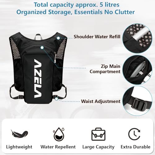 JEELAD Hydration Backpack Lightweight Vest for Hiking Trail Running Gear Cycling Marathon for Women Men - color: A - Black (7L) - with 1.5L PEVA Water Bladder