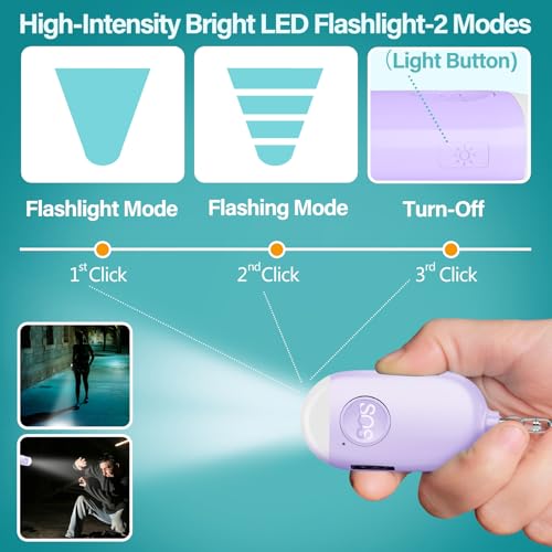 Hion Personal Safety Alarm for Women, Rechargeable 130dB Self Defense Alarm Keychain with LED Flashlight, Emergency Safe Sound Security for Children Elderly College Girls Men, Purple - color: Purple