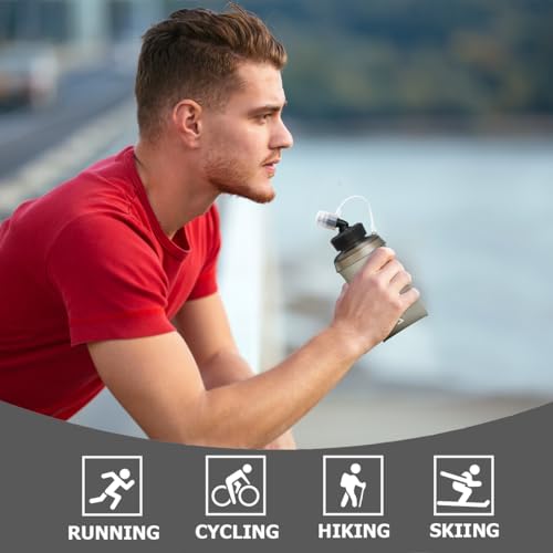 WRELS 350ml/500ml TPU Soft Water Bottles BPA Free Collapsible Soft Flask with Widen Mouth for Running Vest Lightweight Foldable Water Bottle for Running Marathon Trail Hiking - color: 500ml/17oz-Grey