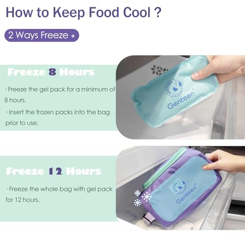 Genteen Small Cooler Bag with Ice Pack,Insulated Lunch & Snack Tote - color: Purple