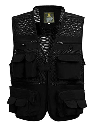 Gihuo Men's Fishing Vest Utility Safari Travel Vests with Multi Pockets - color: Black-mesh, size: Small