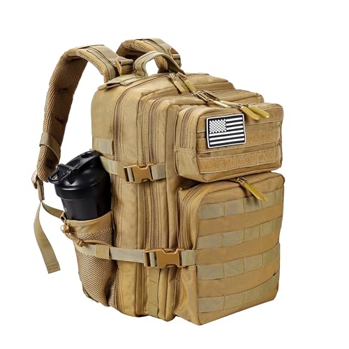 LHI Tactical Military Backpack for Men and Women 25L/35L Army Assault Pack Bag Small Rucksack with Bottle Holder - color: 35l-khaki, size: Medium