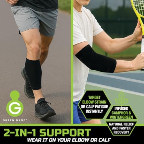 Green Drop Herb-Infused Compression Sleeve for Elbow & Calf Support Men - size: Large / X-Large