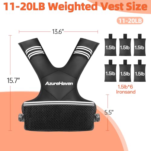 Adjustable Weighted Vest for Women and Men,4-10lb/11-20lb/20-32lb Rucking Vest with 6 Ironsand Weights for Running, Walking, Workout and Strength Training - size: 11-20lbs