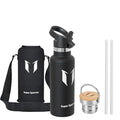 Super Sparrow Stainless Steel Insulated Sports Straw Lid Water Bottle - 500ml - BPA Free - Black - 16.9 Ounces - Hiking, Cycling, Running, Yoga - color: Black, size: 16.9 Ounces