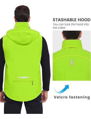 Little Donkey Andy Men's Hooded Cycling Vest - color: Fluorescent Yellow, size: Large