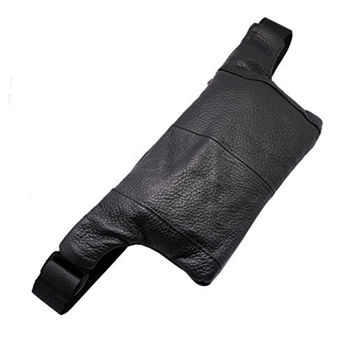 Triple Pocket fanny pack Genuine Leather waist bag slim shoulder bag Hip Purse Adjustable Belt strap Casual Pouch Outdoor Day bag (Black) - color: Black