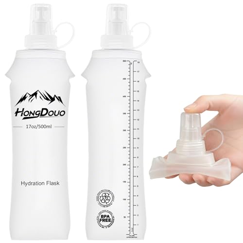 Flexible Running Bottles - Two Pack: 500ml/17oz, Foldable, BPA/PVC Free Soft Flask for Hydration Vests and Running Packs, Collapsible Leak-proof Pocket Bottle for Jogging, Hiking, Cycling, Climbing - color: White