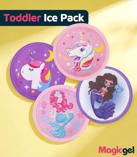 Magic Gel Kids Ice Packs for Boo Boos with Extra Adjustable Strap, 4 Pack Cute Mini Gel Ice Pack for Kids, Small Handheld Ice Packs, Hot Cold Therapy for Head Knee Elbow Bump Bruise- Mermaid & Unicorn - style: Mermaid & Unicorn