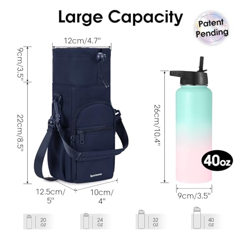 sportsnew 40oz Insulated Crossbody Water Bottle Sling Bag w/Phone Pocket - color: Navy Blue
