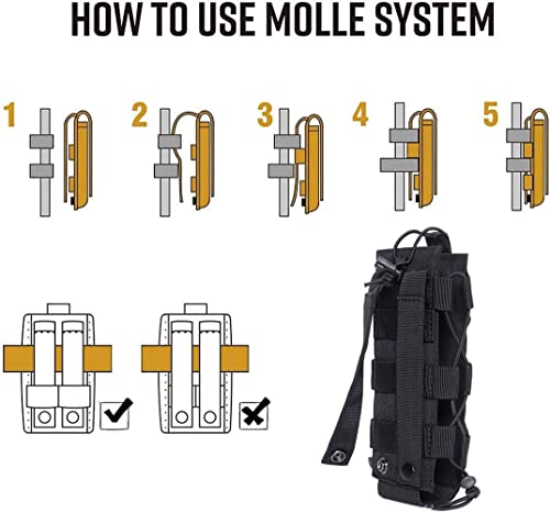 Tactical Molle Water Bottle Pouch & Adjustable Radio Holster Pouch Holder - color: Tan
