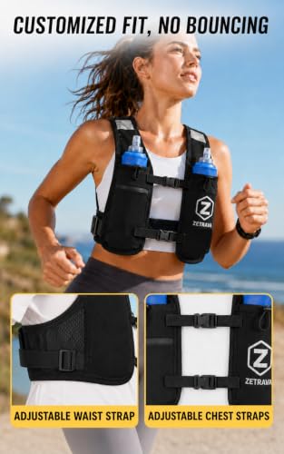 Women’s Running Hydration Vest with 6 Pockets,2x500ml Soft Flasks,Reflective Running Vest,Adjustable Bounce-Free Fit,Waterproof Phone Pocket,Running Backpack for Marathon,Trail Running,Hiking &Cycling