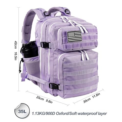 LHI Tactical Military Backpack for Men and Women 25L/35L Army Assault Pack Bag Small Rucksack with Bottle Holder - color: 35l-light Purple, size: Medium