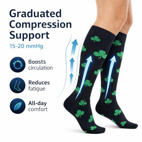 COUVER Unisex Graduated Athletic Compression Socks - color: Cloverleaf, size: Large-X-Large