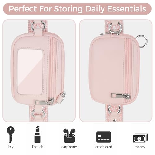 Phone Lanyard Wallet Crossbody Strap To Save The Bag For Girls - color: Pink