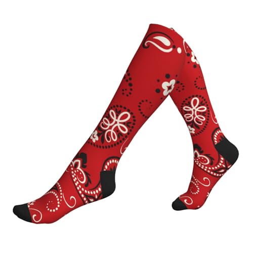 Compression Socks Women And Men For Nurses Travel Pregnancy Recovery Running Athletic - color: Red Bandanna Paisley