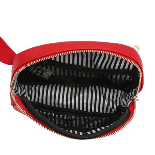 Lightweight Soft PU Pebbled Leather Sling Fanny Pack Belt Bag with Gold Metal Buckle (Red) - color: Red