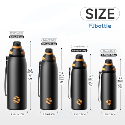 FJbottle 24oz Stainless Steel Insulated Water Bottle No Straw Spout Lid - color: Classic Black, size: 24 Ounces
