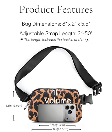 YOSHUYUKI Fanny Pack Cross Body Small Crossbody Bags for Women Men Trendy Nylon Waterproof Mini Purse Travel Running Belt Bag Lulu Dupes Bum Hip Chest Waist Pack Side Bag Must Have Leopard - color: Print Leopard
