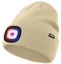 ATNKE LED Lighted Beanie Hat,USB Rechargeable 4 LED Red and Blue Flashing Running Headlamp Cap Gifts for Men and Women - color: #Beige