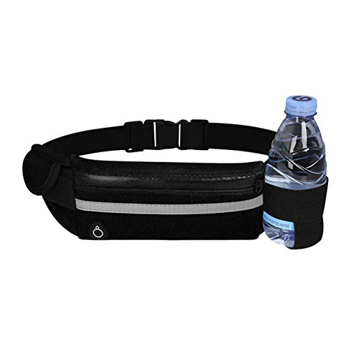 QWEQWE Running Belt with Water Bottle Holder,Sweatproof and Waterproof, Sports Fanny Pack with Holder, Machine Washable,Can Hold Cash Keys Cards Phone(Black) Large