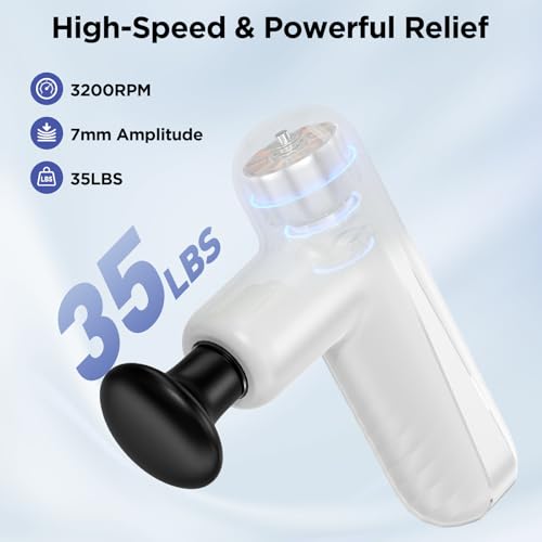 Mini Massage Gun, Powerful Handheld Muscle Massager for Muscle Relaxation, Deep Tissue Percussion Small Massage Gun Travel Massager with 4 Massage Heads Silent Brushless Motor, White - color: White