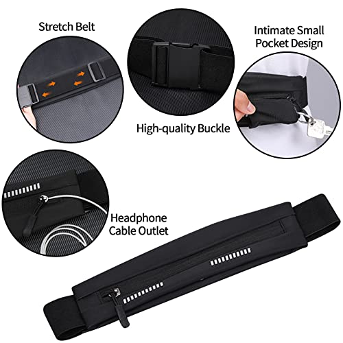 Slim Running Belt Fanny Pack, Exercise Waist Pack for Women and Men, Runners Fanny Pack Phone Holder, Waist Belt for Workout Jogging Hiking Cycling, Money Belt Running Gear Accessories (Black)