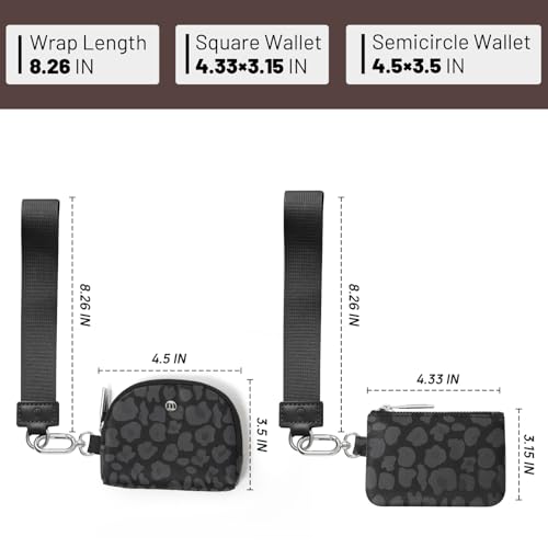 Keychain Wallet Mini Zip Around Wristlet Wallets for Women Detachable Dual Pouch Wristlet Portable Coin Purse Small Wallets - color: Leopard Black