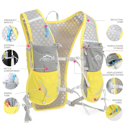IX INOXTO Running Hydration Vest for Women Men with 500ML Soft Flask - color: yellow with 500ml